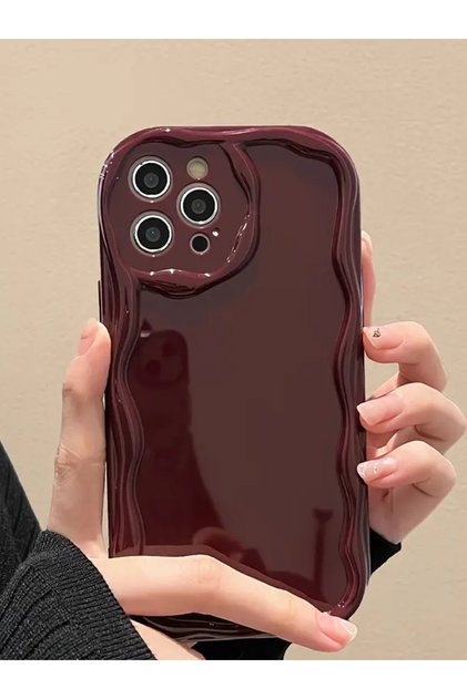 iPhone 13 Pro Uyumlu Dalgalı Kenarlı Yumuşak Silikon Kılıf Darbelere Karşı Dayanıklı Kapak Bordo