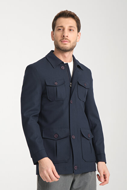 Men's Slim Fit Fabric Trench Coat with Zipper-Buttons