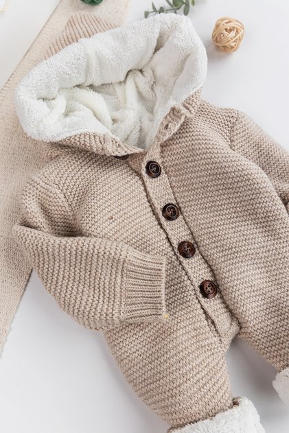 Knitwear Knitted Welsoft Lined Hooded Winter Baby Rompers