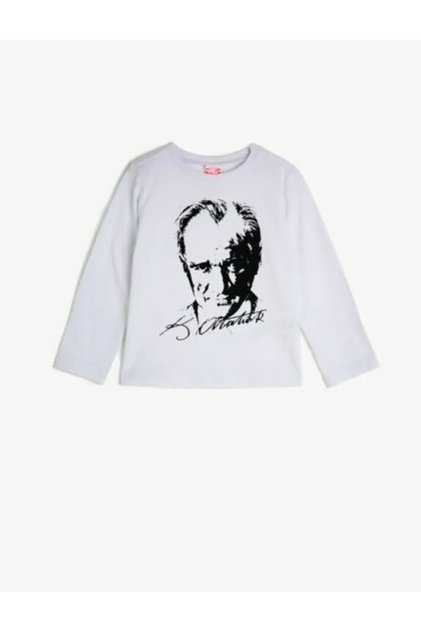 Unisex Kids 23 April 29 October Demonstration Long Sleeve Atatürk White Black Printed T-shirt