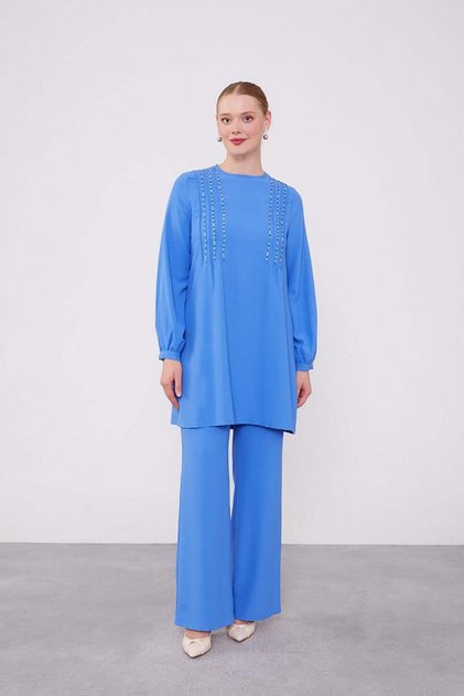 Indigo Bead Embroidered Tunic Set