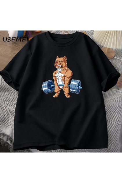 Pit Bull Weightlifting T-Shirt Funny Deadlift Men Gym Tshirt Men Cotton Short Sleeve O B