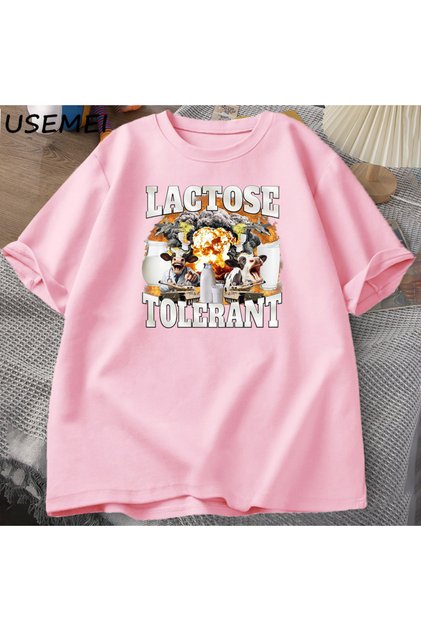 Men's Harajuku Printed Lactose Tolerance Short Sleeve T-Shirt