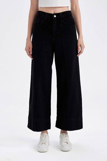 Short Wide Leg High Waist Crop Jean Trousers D8356Ax24Au