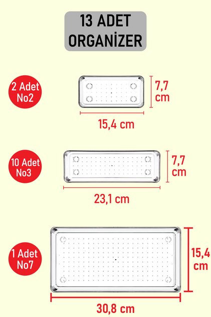 13 Adet Organizer Seti Modüler Düzenleyici Şeffaf Sert Plastik