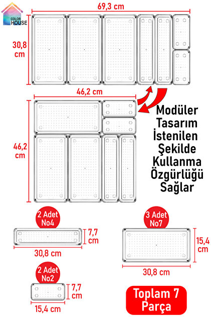 color house 7'li Kepçelik Set Modüler Organizer Kepçe Tahta Kaşık
