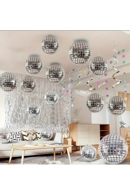Multi Silver Disco Ball Foil Balloon 8 Pieces