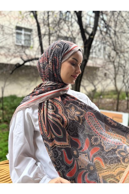 Hijab Ethnic Patterned Soft Cotton Shawl Mink-Orange