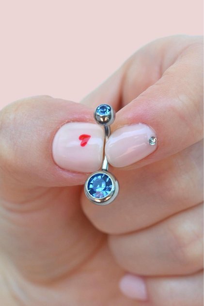 Lacivert Renk Tektaşlı Çelik Göbek Piercingi