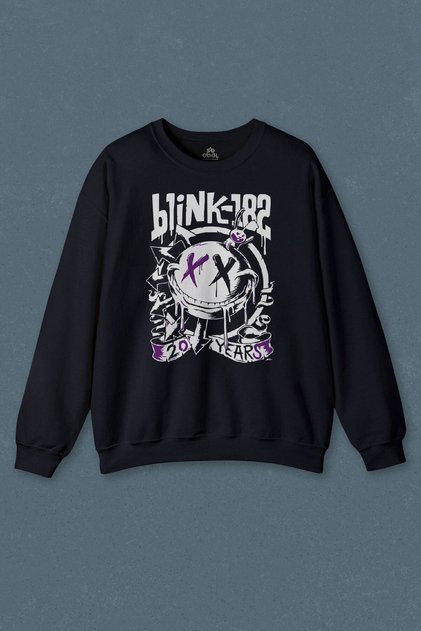 Navy Blue Sweatshirt Blink 182 Punk 20 Years Twenties Rock Music Music Printed Unisex Sweat