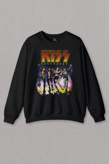 Unisex Sweatshirt Kiss The Destroyer Rock Music Album Black Printed Sweat