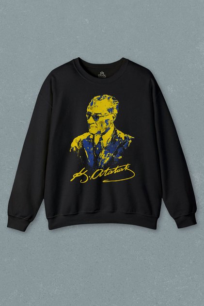 Atatürk Fener Yellow Navy Blue Printed Sweatshirt