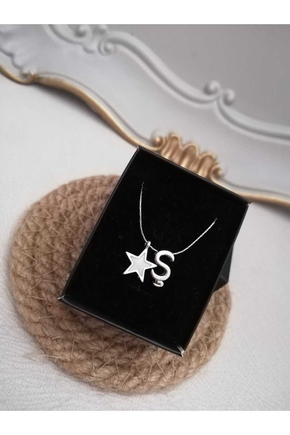 Silver Star Detailed Letter Necklace, Initial Letter Necklace