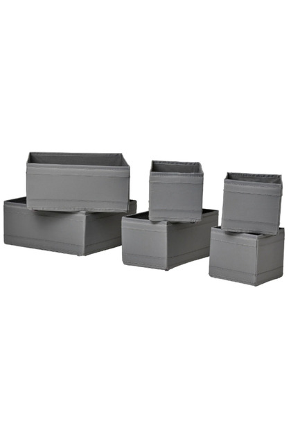 Organizer Box Set, Dark Grey, 6-Piece-Drawer Organizer