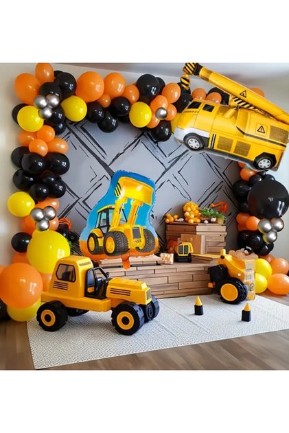 Construction Birthday Themed Yellow Orange Black Balloon Chain Set of 100