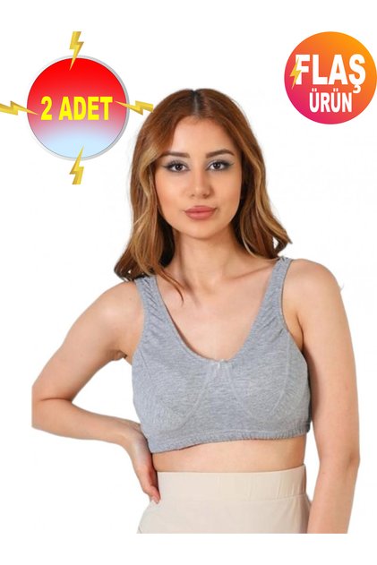 Büyük Beden Anne Yarım Atletleri Pamuklu Gri Terletmeyen, Nefes Alan Günlük Kullanım İçin 2'li Paket