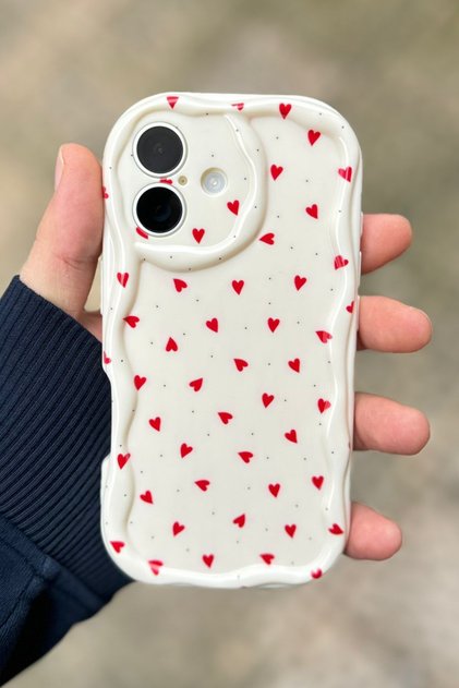 Apple iPhone 16 Compatible Case Red Love Heart Shock Resistant Soft Silicone Cover