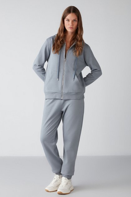 Marıtza Women's Regular Fit Blue Sweatpants with Elastic Waist and Legs and Fleece Inside