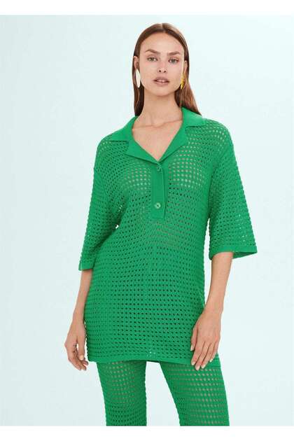 Oversize Perforated Woven Polo