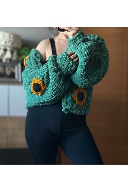Zuviel Deco Handmade El yapımı Ayçiçeği Puffy Polar Chunky Hırka