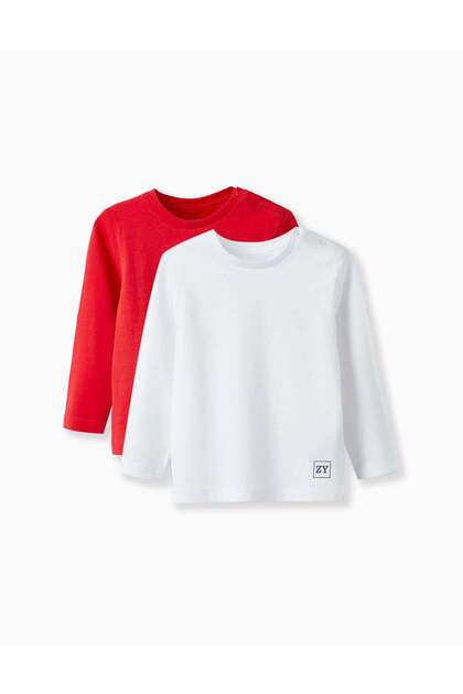 PACK OF 2 LONG SLEEVE T-SHIRTS FOR BABY BOYS RED/WHITE