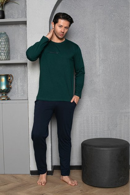 erkek bambu kumaş uzun kollu cepli pijama takımı