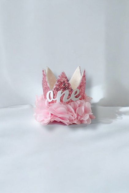 1 Yaş Pul Payet Kraliçe Doğum Günü Tacı Kız Bebek Taç-Pembe