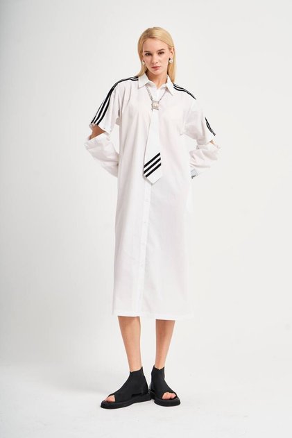 Stripe Detailed Tie up Long Shirt Dress