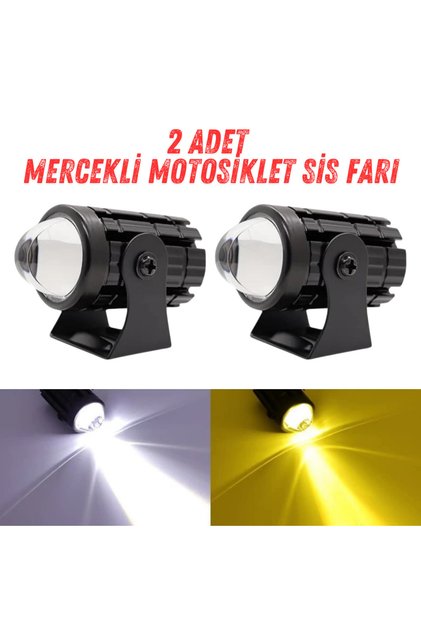 2 Adet Motosiklet Scooter ATV Uyumlu Mercekli Sis Farı Sarı-Beyaz Çift Renk 12V 50W