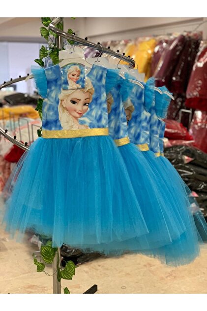 Turuncu Gardrop Maske Hediyeli Tül Detay Elsa Elbise - Fiyatı
