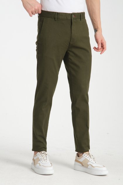 Khaki Thick Straight Men's Side Pocket Classic Waist Slim Fit Chino Pants