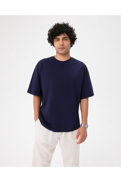 Navy Blue Organic Cotton Short Sleeve Men's Oversize T-Shirt
