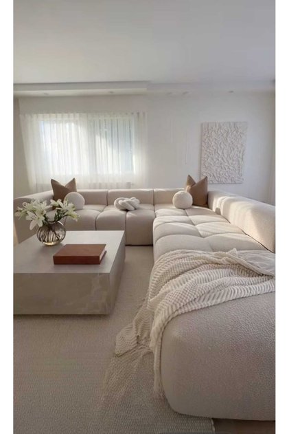 PEKİN KÖŞE 4 modül bukle kumaş kırık beyaz