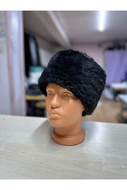 Unısex Kadın Erkek Kürk Peluş Kışlık Şapka Kalpak Suni Kürk Siyah Kalpak Kafkas