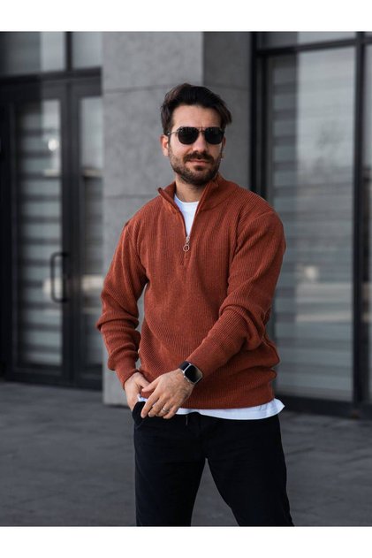 Men's Tricot Sweater with Half Zipper