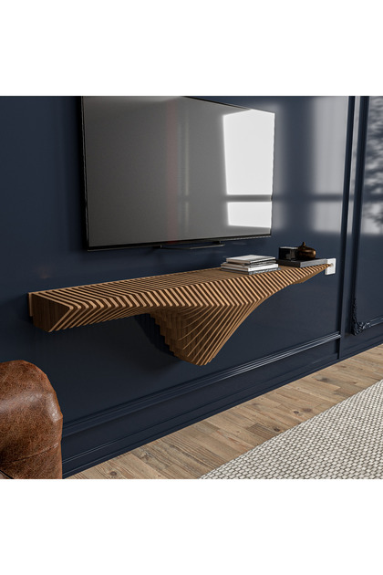 Ahşap Modern Duvar Rafı,özel Tasarım Duvar Rafı, Salon Ofis Antre Duvar Dekorasyonu 125 Cm Uzunluk
