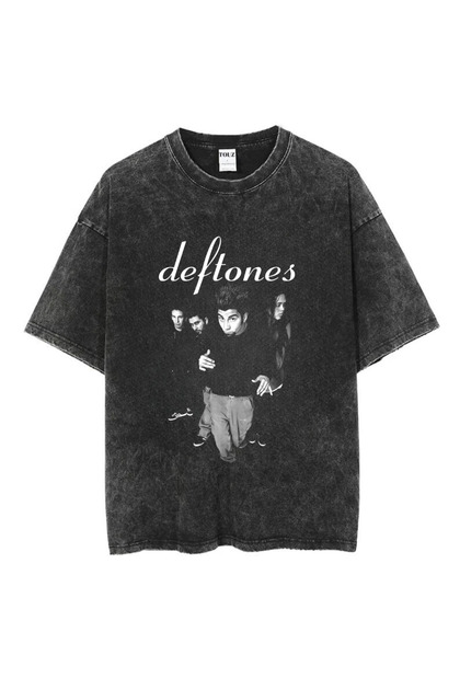 Touz Moda Yıkamalı Deftones Baskılı Unisex Oversize Vintage T