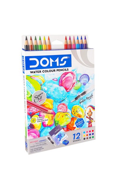 12 Shades Water Colour Pencils with Free Canson 5 sheets book, Water Brush and Sharpener