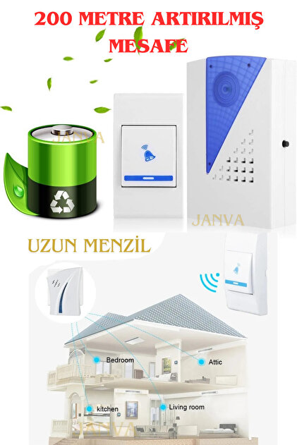 Janva 200 Metre Mesafeli Kablosuz Kapı Zili 36 Melodili - Fiyatı