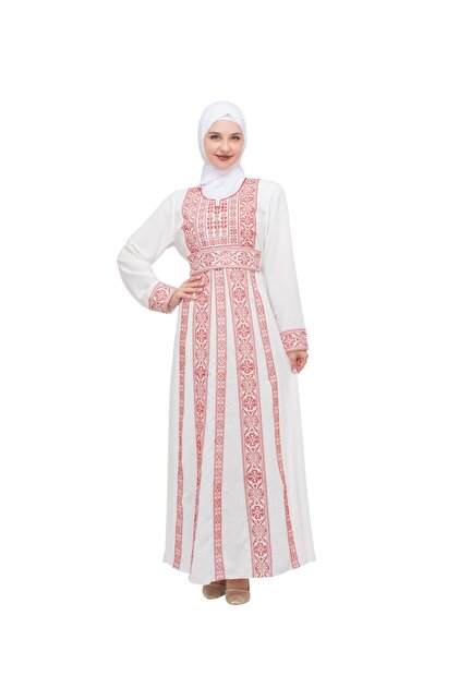 Zaytoon Palestinian Traditional Embroidered Women's White Dress C 100002-  Trendyol