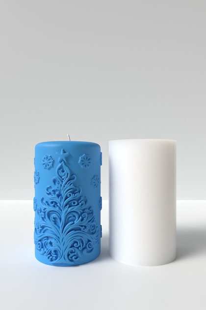 Yılbaşı Desenli Mum Silikon Kalıp M2 12 x 7,5 cm - Christmas Temalı Silindir Mum Kalıbı