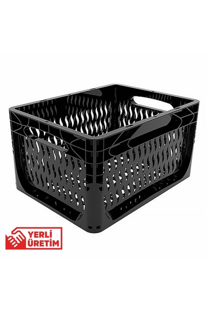 1.Kalite Delikli Siyah Plastik Kasa 40x30x22 cm - Kokusuz Sağlam Plastik Sepet 21 Litre