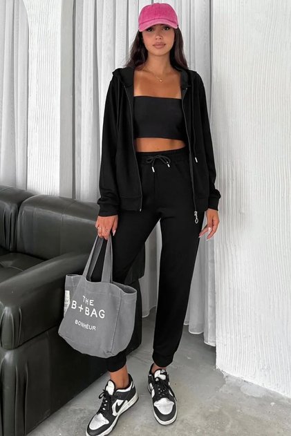 Modal Fabric Hooded Tracksuit Set - Black