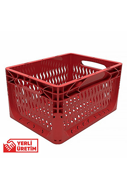 1.Kalite Delikli Kırmızı Plastik Kasa 40x30x22 cm - Kokusuz Sağlam Plastik Sepet 21 Litre