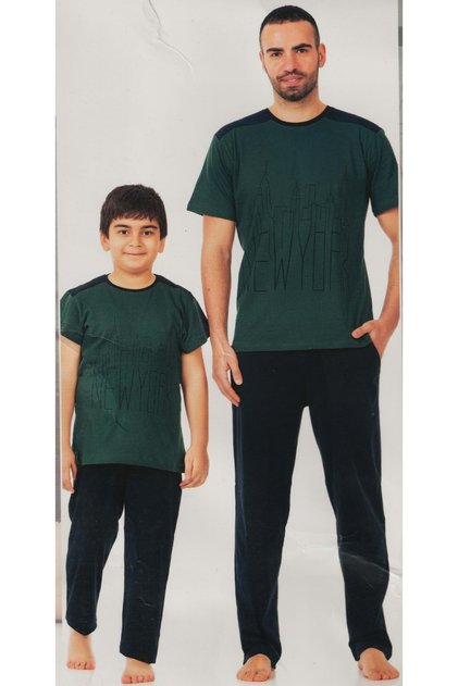Boy's Short Sleeve, Long Pants Combed Cotton Pajamas Suit M00679 Khaki