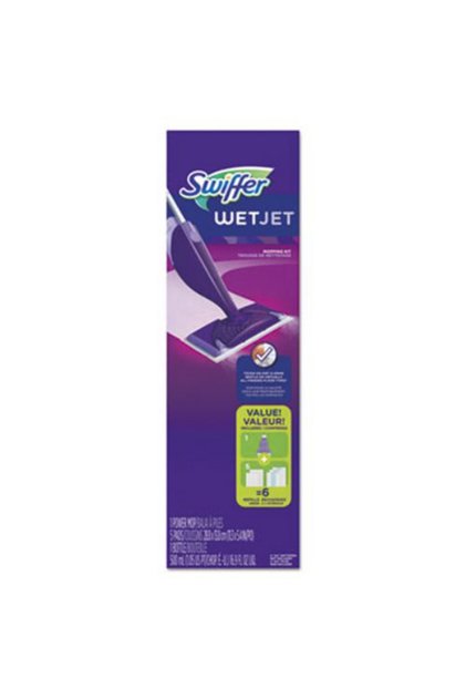 WetJet Hardwood and Floor Spray Mop Starter Kit, All-in-One Sprays Solution and Absorbs Dirt, Includes Mop, Absorbent Pads, Cleaning Solution and Batteries, for Finished Hard Floors, Purple