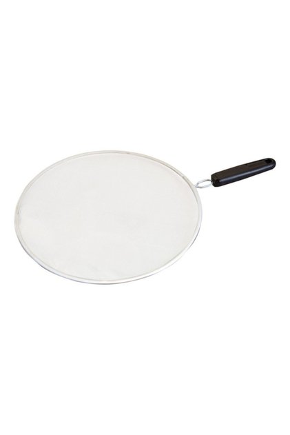 Stainless Steel Splatter Screen, 11.25-Inch fine mesh grease guard fits 11-inch frying pans, lets steam escape while containing oil splatter, long non-slip plastic handle with thumb grip