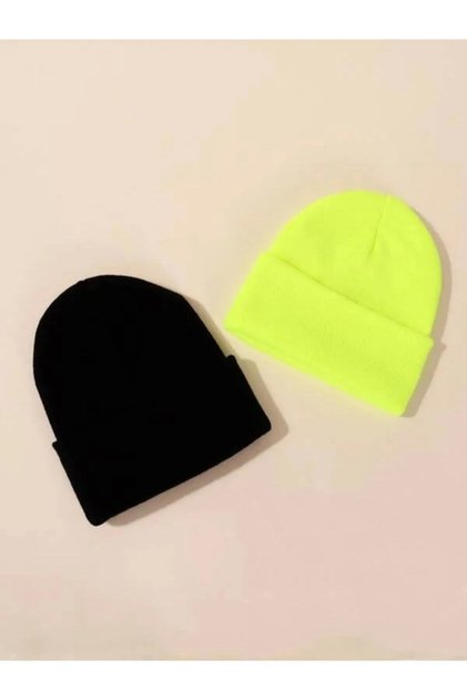 Set de căciuli de iarnă unisex galben neon și negru de bază 2 piese