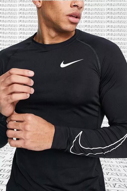 Nike Pro Dri Fit Men's Tight Fit Top Slim Fit Uzun Kollu Siyah