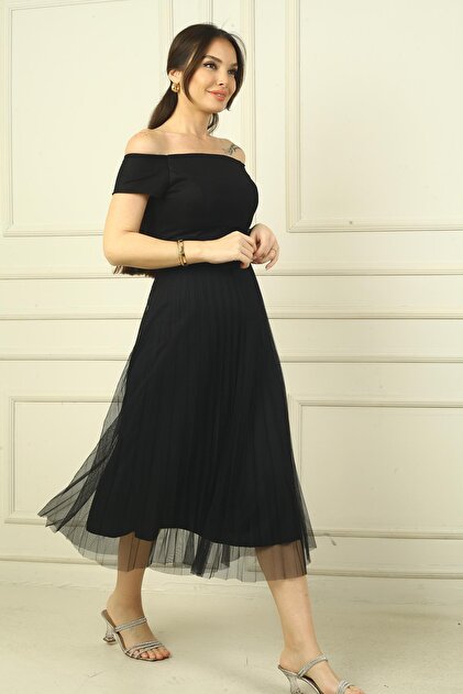 Madonna Collar Lined Skirt Chiffon Pleated Dress Slim Fit